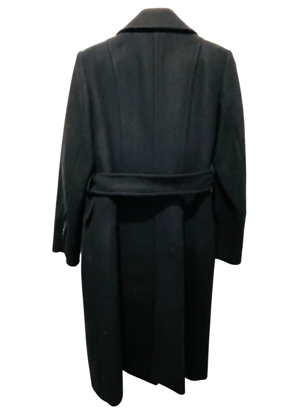 ZARA Black Belted Long Coat Double Breasted Oversized Collar - Picture 3 of 4
